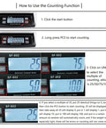 Heavy Duty Digital Kitchen Scale With 66Lb Capacity showing counting function guide on LCD display.