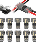 Three Way T Tap Wire Splitter Connectors For 16-20 AWG Low Voltage Wiring, 2 Pin Solderless Quick Splice, No Stripping, 10 Pack