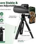 80x100 High Power Monocular With Smartphone Adapter For Adults Crystal Clear Bird Watching Scope Travel Camping Hiking Adjustable Zoom Lightweight Portable Long Range View For Nature Lovers And Outdoor Enthusiasts on tripod with smartphone