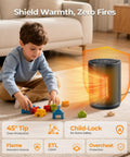 Child playing safely near Fast Heat Desk Heater With Remote 1500W Ceramic PTC Tiny But Mighty Space Heater for Office or Bedroom