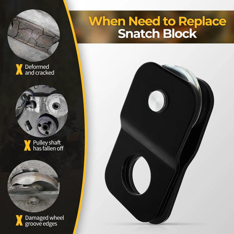 Beefed-Up 8000 Lbs Winch Snatch Block For ATV UTV Universal Heavy Duty Rope Pulley With Black Coating Fits 3/16 To 5/16 Inch Cable Rotates For Easy Cable Mount Doubles Pull Power And Reduces Heat, black snatch block pulley