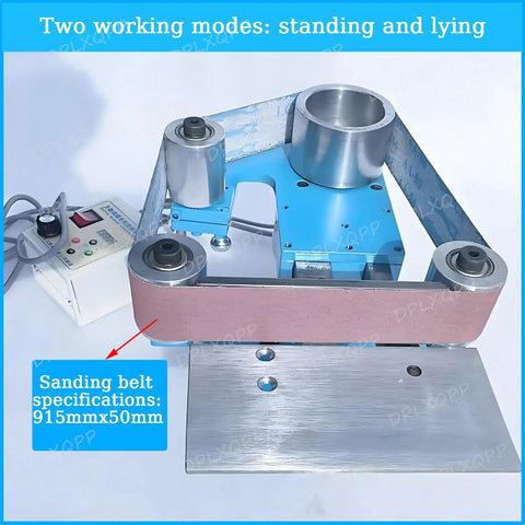 Heavy Duty All Steel Belt Sander And Multi Function Grinder With 750W Brushless Motor 915X50MM Sanding Belt adjustable speed view with control unit and sanding belt.
