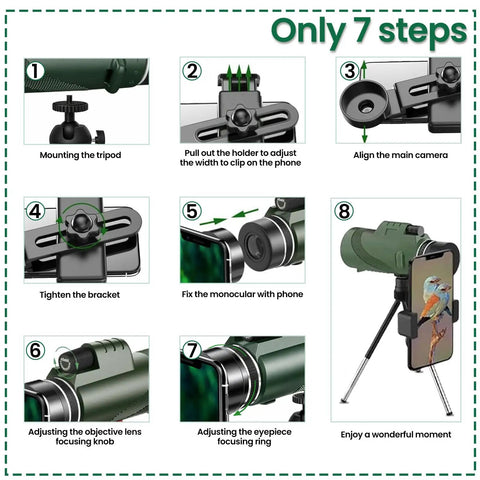 Step-by-step setup of 80x100 High Powered Monocular Telescope with Smartphone Adapter for clearer wildlife viewing
