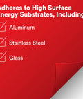 Adhesion properties of Heavy-Duty Clear Mounting Tape, suitable for aluminum, stainless steel, and glass surfaces.