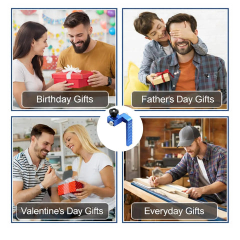 Collage of gift occasions with 2 Pack T Track Flip Stop For 3 Inch Woodworking Fence Blue Aluminum Pro Grade Miter Saw Stop Block