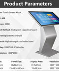 No Sweat 32 Inch Freestanding Capacitive Touch Screen Kiosk HD IPS Digital Signage Display on display stand.