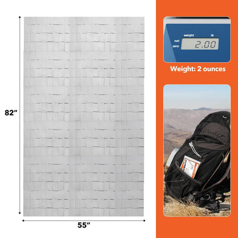 6 Pack Emergency Mylar Space Blankets Kit For Outdoor Survival showing 55x82 in size and 2 oz weight with backpack use