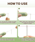 All-In-One Needle Threader And Seam Ripper Set With 3-In-1 And 2-In-1 Dual-End Designs, threading instructions image