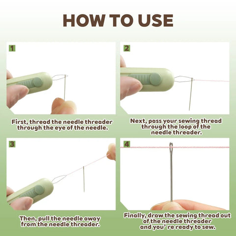 All-In-One Needle Threader And Seam Ripper Set With 3-In-1 And 2-In-1 Dual-End Designs, threading instructions image