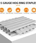 15 Gauge 3 Quarter Inch Crown Galvanized C Ring Staples displayed with smooth face and corrosion resistance icons
