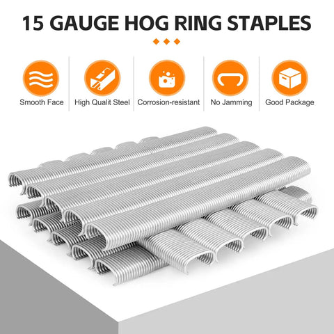 15 Gauge 3 Quarter Inch Crown Galvanized C Ring Staples displayed with smooth face and corrosion resistance icons