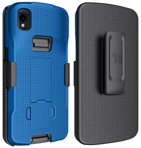 Heavy Duty Kickstand Case Paired With Swivel Belt Holster Combo For Zebra Tc22 And Tc27 Warehouse Scanners delivering reliable protection in blue.