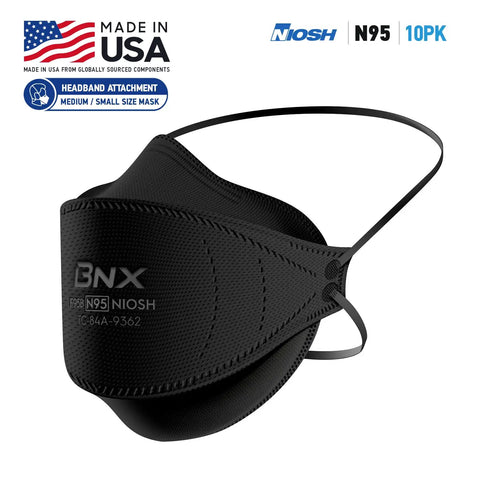 N95 Mask Black Particulate Respirator Over-The-Head Headband Fit NIOSH Certified 95 Percent Protection Made In USA Tri-Fold Cup