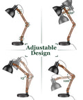 LED Desk Lamp With Wireless Charger And USB C Port Adjustable Swing Arm Sapele Wood Table Lamp showing multiple angles