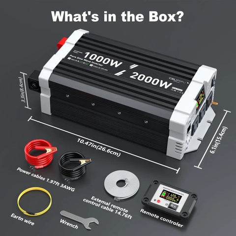Legit 1000 Watt Pure Sine Wave Inverter Converts 12V DC To 120V AC Without The Headache includes power cables and remote controller.