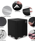 Beast IBC Cover for 275 Gallon Water Tank with Zipper displayed showing zipper, outlet opening, and waterproof material.
