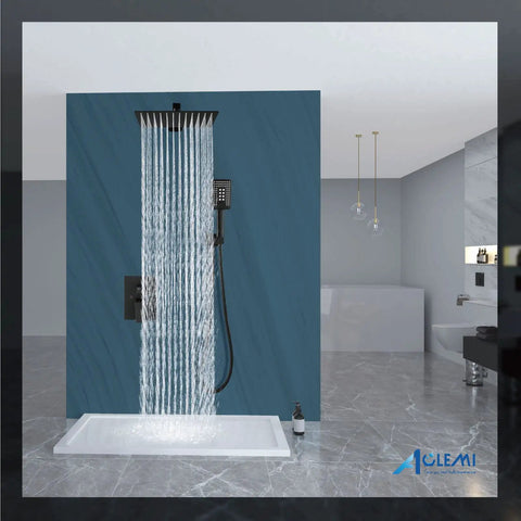 10 Inch Matte Black Rainfall Shower System With ABS Handheld 3 Functions All Metal Brass Construction Includes Rough In Valve And Trim Wall Mount Shower Mixer Faucet for Luxury Bathroom Renovation