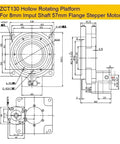 Technical diagram of High Precision Cnc Hollow Rotary Platform With Straight Up 5 To 200 Adjustable Gear Ratio.