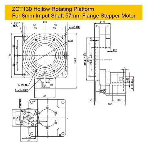Technical diagram of High Precision Cnc Hollow Rotary Platform With Straight Up 5 To 200 Adjustable Gear Ratio.