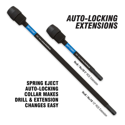 Spyder 12-inch dual hex8/hex10 auto-locking hole saw extension chuck, 2-pack