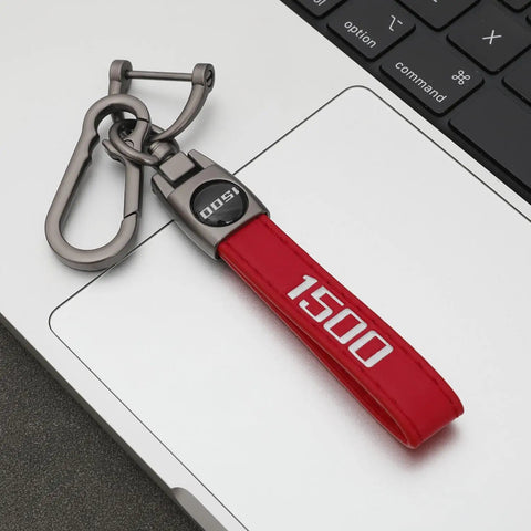Red Leather Key Chain For Ram 1500 With 360 Degree Rotating Ring And Anti Lost D Ring Durable Car Key Fob Holder Easy Install