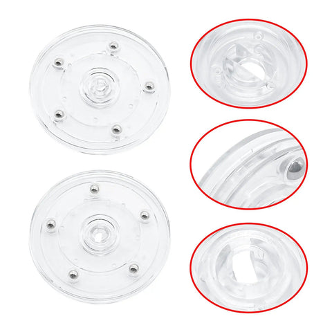 Clear 4 Inch Acrylic Lazy Susan Turntable Organizer Set With 4 Bearings For Spices Pantry Kitchen Table Cake Stand And Home Storage Round Swivel Plate For Easy Access And Neat Organization components close-up.