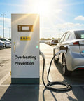 Outdoor Industrial-Grade 80kW DC Fast Charger With CCS1, connected to a grey sedan in a sunny parking lot.