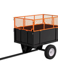 Heavy Duty 750 Lb Steel Dump Cart With 17 Cu Ft Capacity Tow Behind Utility Trailer Removable Mesh Sides Pneumatic Tires Quick Dump Design
