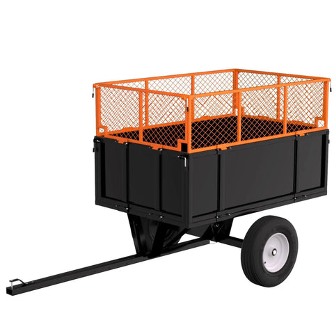 Heavy Duty 750 Lb Steel Dump Cart With 17 Cu Ft Capacity Tow Behind Utility Trailer Removable Mesh Sides Pneumatic Tires Quick Dump Design