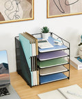 Five Tier Desk Organizer With Letter Trays And File Holder Space Saving Desktop Organizer For Office Supplies Multi Compartment