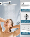 Polished Chrome Tub And Shower Faucet Set With Eight Inch Rain Shower Head Wall Mounted High Pressure Shower System Tub