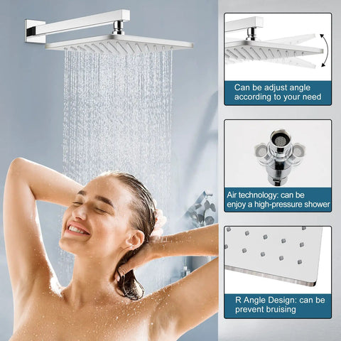 Polished Chrome Tub And Shower Faucet Set With Eight Inch Rain Shower Head Wall Mounted High Pressure Shower System Tub