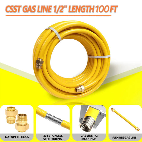 100 Feet Half Inch Flexible Gas Line CSST Corrugated Stainless Steel Tubing Kit For Natural Gas And Propane Grill Line