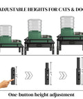 Built Tough Metal Elevated Pet Feeder Stand With Easy Adjust Height, showing 3 height levels for small and medium pups and kitty folks.
