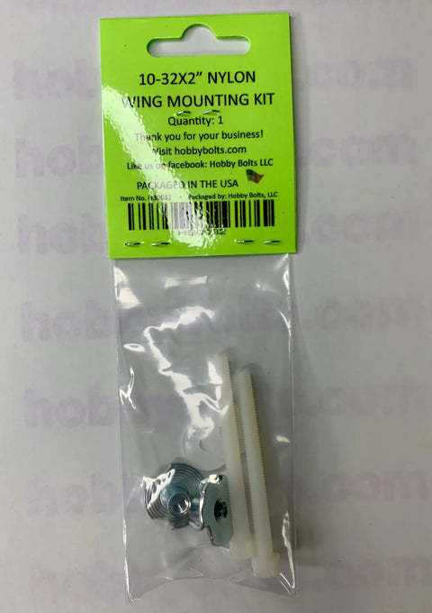 Airplane Wing Bolt Kit For Remote Control Planes With 10-32 By 2 Inch Screws T Nuts And Washers packaged in clear bag