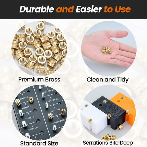40 Pcs 1/4-20 Brass Heat Set Threaded Inserts for 3D Printing and Plastic Parts Knurled Imperial Inserts in various uses