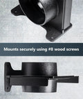 Side angle view of a 4 inch wall mount blast gate with bracket for dust collection, showing secure mount with #8 wood screws.