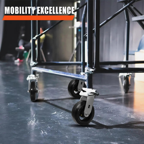 Heavy Duty 6 Inch By 2 Inch Caster Wheels Set With Mold On Rubber Cast Iron Wheels Swivel Top Plate Casters For Dumpsters And Trash Bins Four Pack Each Up To 1000 Lbs Total 4000 Lbs Capacity installed on metal frame