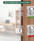 Keyless Privacy Pocket Door Lock With Visual Indicator For Bedroom And Bathroom Sliding Doors Square Handle Rust Proof Zinc Alloy Hardware For Interior Doors Easy Install And Smooth Quiet Operation photographed on a wooden sliding door with visible lock status indicators