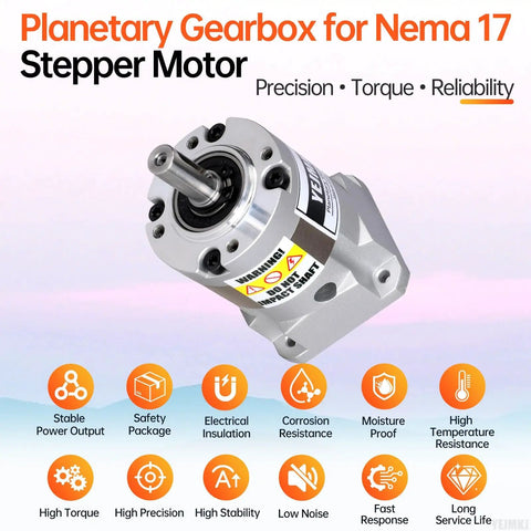 20:1 Planetary Gearbox for Nema 17 Stepper Motor, Compact 42-51mm Body, torque reduction, CNC, 3D printer and robotics use