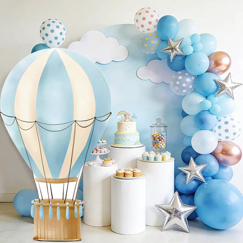 Blue Hot Air Balloon Cardboard Cutout For Baby Shower And Birthday Party Photo Booth Backdrop Life Size Standup Prop With Easy Setup