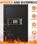 Front view of Large 3.4 CuFt Fireproof Safe Box For Home Digital Security Safe Waterproof With Programmable Keypad And Key Lock, fireproof