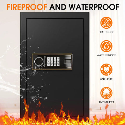 Front view of Large 3.4 CuFt Fireproof Safe Box For Home Digital Security Safe Waterproof With Programmable Keypad And Key Lock, fireproof