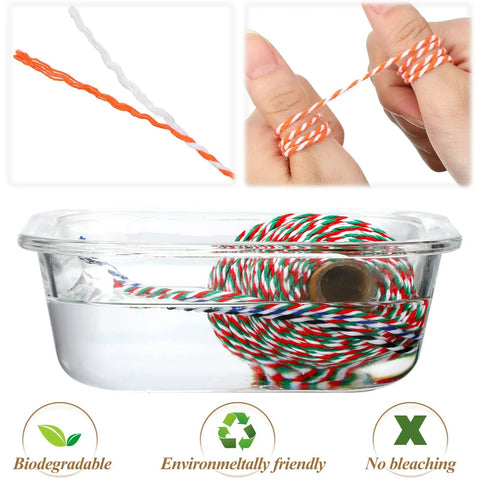 Colorful Cotton Twine Set Dope 30 Rolls Of 2mm Craft String showcasing immersion in water and hand twisting demonstration