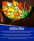 Hands holding a stained glass tulip bowl, demonstrating use in glass art with 8oz Liquid Solder Flux For Stained Glass Soldering Supplies And Electrical Repairs Water Based Formula Pro Grade Safe.
