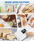 Premium Automatic Plastic Bag Heat Sealer Machine With Continuous Band Technology For Fast Food Packaging And Home Made Goods At High Speed with various sealed bags.