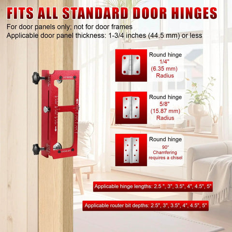 Pro Grade Aluminum Door Hinge Template Jig For Router, Adjustable Mortise Fits 2.5 To 5 Inch Hinge Span, 1-3/4 Inch Door Thickness