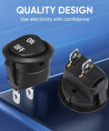 Round 12V Rocker Switch On Off SPST 2 Pin DC Power Toggle Button For Car Stereo Marine Boat Electronics front and back view