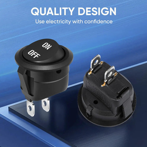 Round 12V Rocker Switch On Off SPST 2 Pin DC Power Toggle Button For Car Stereo Marine Boat Electronics front and back view