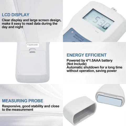 Pinless Inductive Moisture Meter For Quick Non Destructive Readings From Zero To Ninety Percent Through Plastic Barriers features